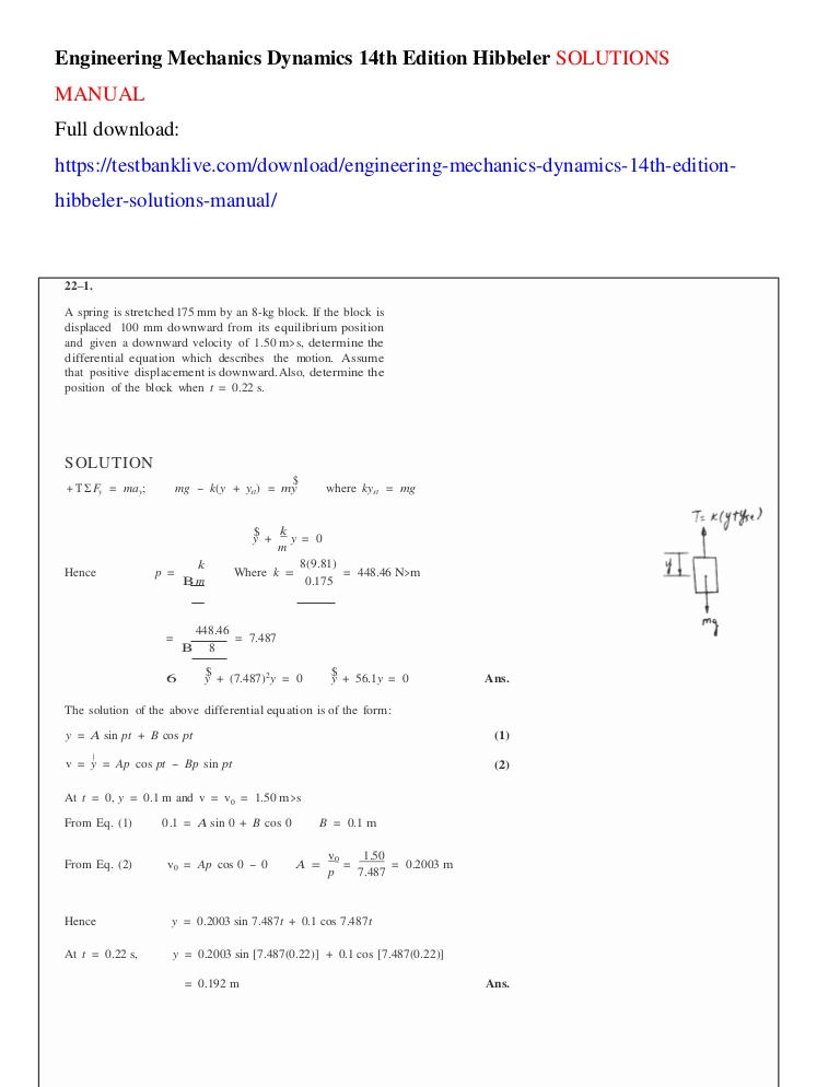 Hibbeler Dynamics Solutions Manual 14th
